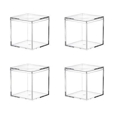 Imagem de Dayaanee Caixa pequena de acrílico com tampa, pacote com 4 caixas de acrílico transparente, 6 x 6 x 6 cm, cubo quadrado de plástico transparente, recipientes pequenos para armazenamento de comprimidos