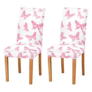 Imagem de Wassud Capas de cadeira de borboleta elegantes para jantar capas de cadeira elásticas de cozinha laváveis conjunto de 2 protetores de assento