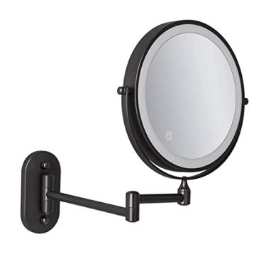 Imagem de YYBOES Espelho de maquiagem montado na parede de 20 cm, tela sensível ao toque de LED ajustável com 3 luzes coloridas espelho de ampliação dupla face 1X/5X, extensível giratório