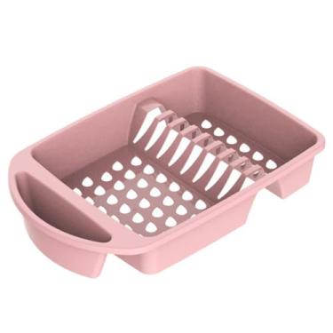 Imagem de Escorredor de Louças para Pratos Copos Talheres, Rosa, Organizador de Cozinha com Sistema de Drenagem