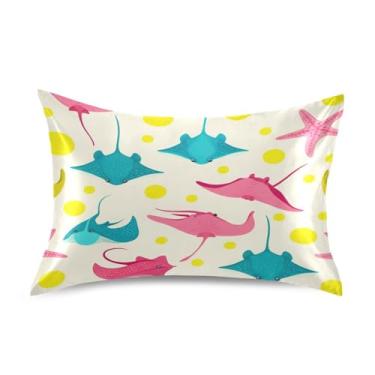 Imagem de Wassud Fronha de cetim arraias de desenho animado para cabelo e pele fronhas de seda lisa Queen Size Capas de travesseiro respiráveis com fecho de envelope