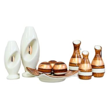 Imagem de Vaso Decorativo De CerâMica – Vaso Artesanal, Adequado Para Colocar No Centro Da Mesa De Jantar, Aparador, Alcova Ou Prateleira.(COBRE DS 9PÇS)