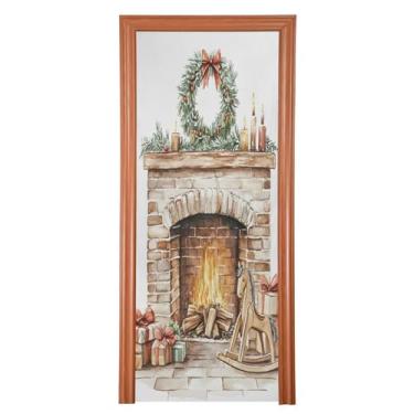 Imagem de Wassud Capa de porta de Natal para decoração de banner 81 x 199 cm grande aquarela pintura de Natal capa elástica para porta interna para varanda e porta da frente