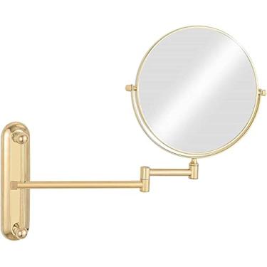 Imagem de LMJYU Espelho de parede para banheiro, espelho de maquiagem montado na parede com ampliação, espelho giratório de 20 cm dourado 360° giratório para banheiro dupla face