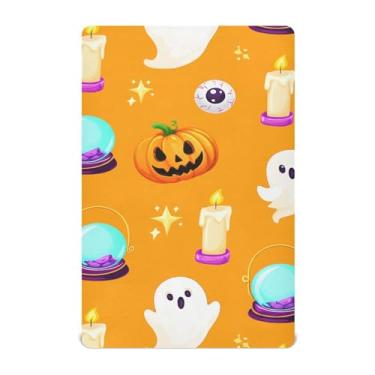 Imagem de Wassud Lençóis de berço respiráveis Halloween Boo Pumpkins, 71 x 132 cm, lençol de bebê neutro para meninos e meninas (serve para berço padrão e embalagem e brincadeira)