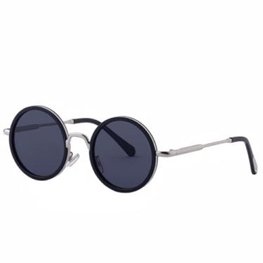 Imagem de JRLLFD Óculos de sol femininos com armação redonda de metal, armação pequena de luxo, para dirigir ao ar livre, UV400 (cinza prateado)