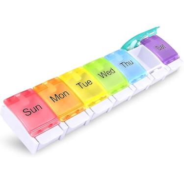 Imagem de Organizador de comprimidos para artrite – caixa de comprimidos de 7 dias sem BPA com design aberto por mola, compartimentos grandes para vitaminas, óleo de fígado de bacalhau, suplementos e