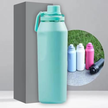 Imagem de Garrafa Térmica de Aço Inox 500ml - Tampa com Alça - Sistema de Parede Dupla Isolada à Vácuo - Ideal para Academia/Trabalho/Faculdade (Verde Turquesa)