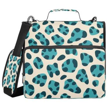 Imagem de STAYTOP Fichário de zíper com 3 anéis com estampa de leopardo azul-petróleo e alça de ombro, anéis D de 3,8 cm, material escolar e de escritório