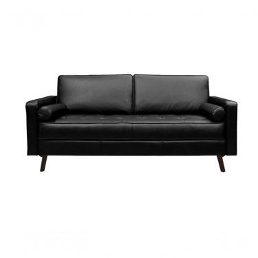 Imagem de Sofá De Couro Melfi 3 Lugares Preto Pigmentado - Mempra