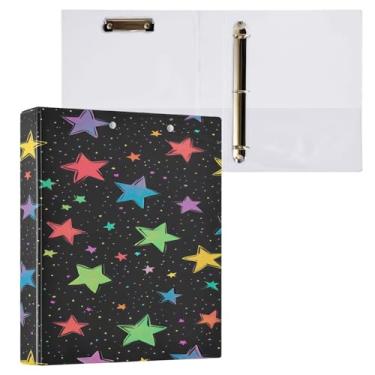 Imagem de CEBUGI Fichário de 3 anéis de estrelas coloridas de 3 cm comporta 200 folhas, pastas com 3 bolsos transparentes de PVC para escritório, 31,5 x 27 x 6 cm, 1 pacote