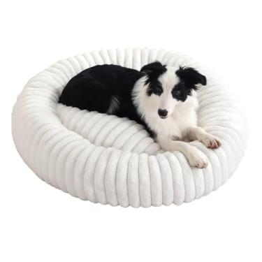 Imagem de Cama grande para cães - Cama ortopédica redonda e relaxante para animais de estimação, camas em forma de rosca para gatos de tamanho médio para aliviar a ansiedade(White1,39.in)