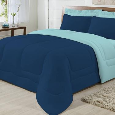 Imagem de Edredom Dupla Face 100% Algodão Malha Casal Gran Moratta 01 Peça - Azul/ Marinho