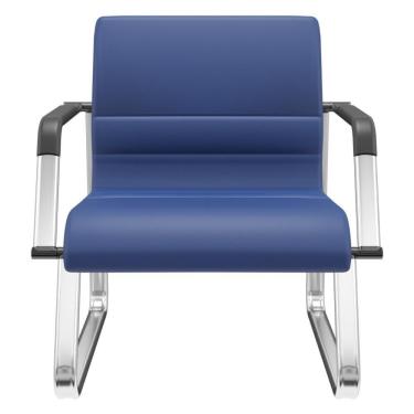 Imagem de Cadeira De Escritório Recepção Com Braço Fixa Cromada Lev P03 Vinil Azul - Lyam Decor