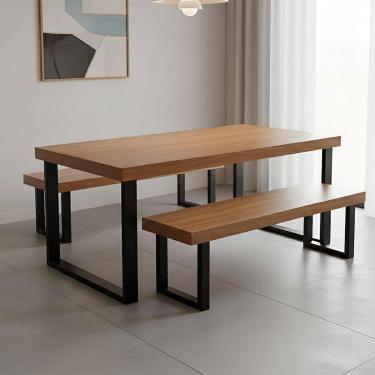 Imagem de Conjunto Mesa Industrial Bernardo 1,80m Ferragem Preta com 2 Bancos Industrial Bernardo