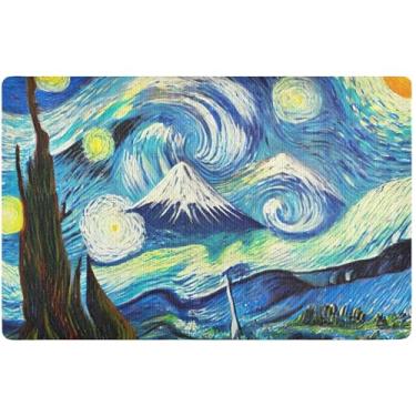 Imagem de TSENQUE Tapete de porta de outono personalizado com estampa floral de noite estrelada tapete engraçado de Halloween, tapete de boas-vindas absorvente antiderrapante capacho entrada externa 81 cm x 50