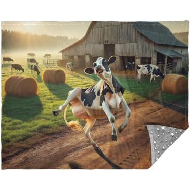 Imagem de TSENQUE Cobertores e mantas leves personalizados de vaca leiteira dançando para mulheres, cobertor xadrez cinza 178 x 139 cm