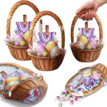 Imagem de Spakon 50 sacos de plástico de páscoa com alças de 25 x 18 cm, bolsas transparentes de vedação cruzada para doces, doces ou travessuras, sacolas de presente para decoração de festa de aniversário