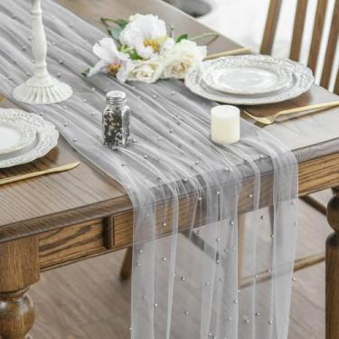 Imagem de Table Runner Artoid Mode Pearl Grey Gauze 3m, decoração sazonal