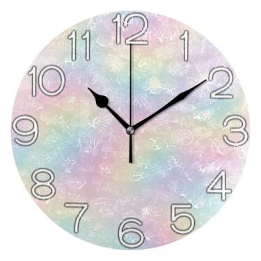 Imagem de Relógio de parede analógico decorativo relógio de cozinha rústico redondo sem tique-taque silencioso, arte de parede boho decoração de casa, estrela gradiente arco-íris pastel, 25 cm, ponteiros