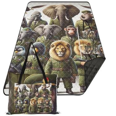 Imagem de TSENQUE Funny Animals Corps Manta de praia à prova de areia impermeável bonito tapete de piquenique tapete dobrável para brincar ao ar livre para grama 203 cm x 152 cm