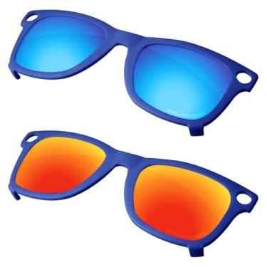 Imagem de Firtox Clipes polarizados unissex para Ray-Ban Meta Wayfarer RW4006 (tamanho M 50-22), proteja seus olhos - moldura azul - azul gelo e vermelho laranja