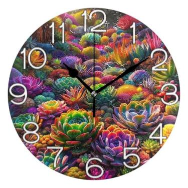 Imagem de GAIGEO Relógio de parede analógico decorativo operado por bateria silencioso relógio de cozinha rústico, arte de parede moderna legal decoração de casa flores coloridas vibrantes, 25 cm, ponteiros