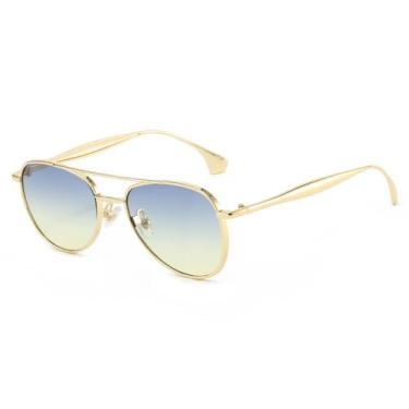 Imagem de Óculos de Sol UV400 - Armação Redonda de Metal com Lentes Degradê para Homens e Mulheres, Ideais para Esportes ao Ar Livre, Corrida e Ciclismo, nas Cores Dourado, Verde e Amarelo.
