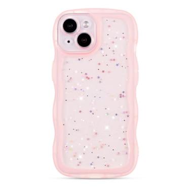 Imagem de ZTOFERA Capa com glitter encaracolado para iPhone 15 de 6,1 polegadas, linda capa de moldura ondulada encaracolada com estrela brilhante, brilhante, macia, fina, TPU à prova de choque, capa protetora