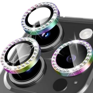 Imagem de Happtkey Protetor de lente de câmera para iPhone 16 Pro Max, película de proteção de lente de vidro temperado diamante 9H para decoração de celular, anel de metal de liga de alumínio individual