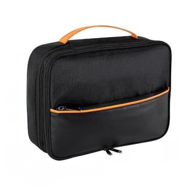 Imagem de Organizador de viagem, acessórios eletrônicos, bolsa de armazenamento de cabo de camada dupla portátil para cabo, carregador, pen drive, telefone, cartão SD, preto
