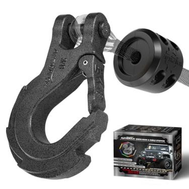 Imagem de AUTMATCH Gancho de guincho 3/20.3 cm - Gancho deslizante de manilha com trava de segurança e rolha de cabo de guincho, aço forjado grau 70 máx. 18 kg, trabalho para corda de guincho, ATV, UTV, veículo