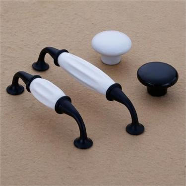 Imagem de Puxador de porta preto para armário de jardim de cerâmica gaveta de sapato de liga de zinco branco orifício único 1 peça (6035-128 mm)