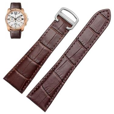 Imagem de ONECMN Pulseira de relógio para relógio mecânico Cartier Tank Calibre Series de couro genuíno masculino e feminino de 20 mm, 22 mm, 23 mm, 25 mm (preto carvão, 18 mm)