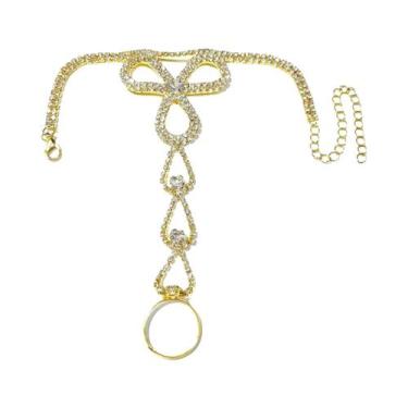 Imagem de Pulseira integrada de anel de moda simples personalizada com strass br