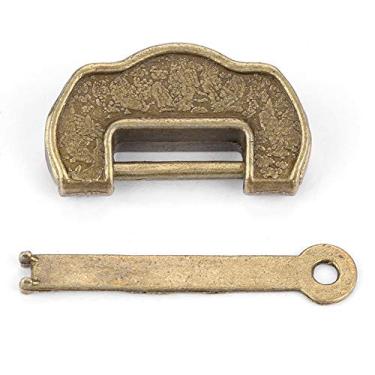Imagem de Cadeado vintage chinês, estilo retrô antigo, chave, caixa de joias, gaveta, armário, liga de zinco, bronze, 3,5 cm, 1,4 pol., 17 g, 0,6 onças