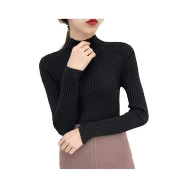 Imagem de Suéter Feminino De Gola Alta Slim Fit Para Outono Inverno, Pulôver Bás