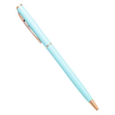 Imagem de AEHON 50 canetas esferográficas de metal, ouro rosa, logotipo personalizado, papelaria, presente, letras gravadas, nome escolar, material de escritório (azul-claro, rosa, azul)