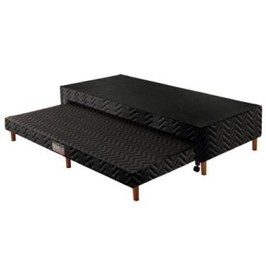 Imagem de Cama Box Base c/Auxiliar Universal Solteiro Tecido Bordado Black (88x1