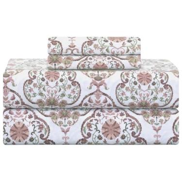 Imagem de Conjunto de lençóis de cama damasco tamanho king 500 fios com pena e costura, 100% algodão macio, respirável, 45,7 cm, bolsos profundos, tecido de cetim, listrado, colchão, resort, hotel, luxo