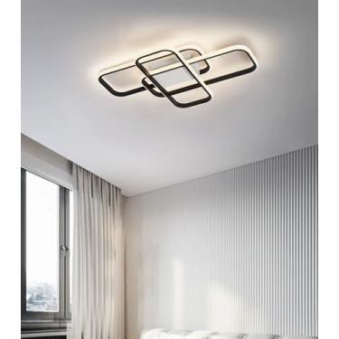 Imagem de Luminária de teto LED moderna para sala de estar, quadrada, com intensidade regulável, para quarto, com controle remoto, iluminação embutida para corredor, sala de jantar e escritório (preta