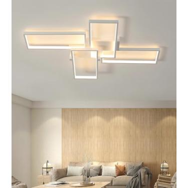 Imagem de Luminária de teto LED moderna, 4 lâmpadas quadradas, dimerizáveis, com controle remoto, lustre para sala de estar, temperatura de cor ajustável de 3000K a 6000K, em acrílico, para sala de ja