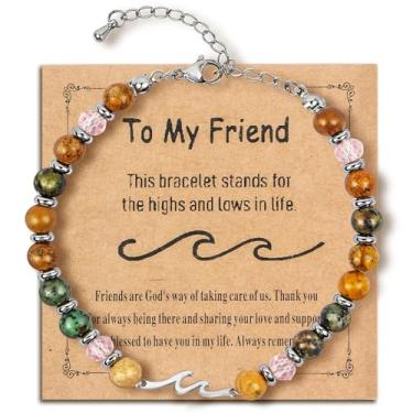 Imagem de Pulseira de onda para amigas, pulseira de amizade com contas de pedras preciosas de 6 mm, presentes de aniversário para amigas para mulheres, presentes de irmã amiga, presente de festival para amiga