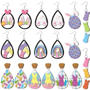 Imagem de Y1tvei 9 pares de brincos pintados de madeira de Mardi Gras para Dia dos Namorados, Páscoa, conjunto de brincos com recorte em forma de coração de amor, formato de gota, brinco leve para decoração de