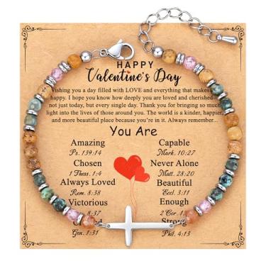 Imagem de TONY & SANDY Pulseira de cruz cristã para mulheres, presentes de Dia dos Namorados para ela, presentes de confirmação de batismo, Páscoa, presente exclusivo para amigas, filha, mãe, irmã em Cristo