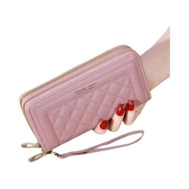 Imagem de Carteira Feminina Longa Com Franjas, Dupla Zíper, Clutch De Couro PU, 