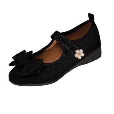 Imagem de Pantufas femininas de bico redondo com laço e fivela elegantes e atraentes para o outono e inverno com salto plataforma confortável, Preto, 34