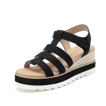 Imagem de Athlefit Sandália feminina plataforma plataforma espadrille confortável bico aberto verão caminhada sandálias com tira no tornozelo, Preto, 35