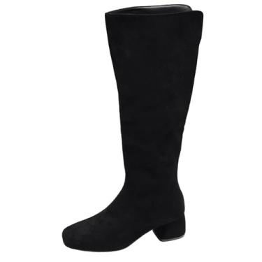 Imagem de Botas femininas modernas, casuais, versáteis, modernas, de inverno, salto grosso, sólido, salto médio, altura do joelho, Preto, 34