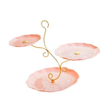 Imagem de IEUDNS Prato de frutas, suporte para cupcakes, elegante decoração para casa, bandeja para doces, expositor de mesa de sobremesas para celebrações e decoração, Rosa